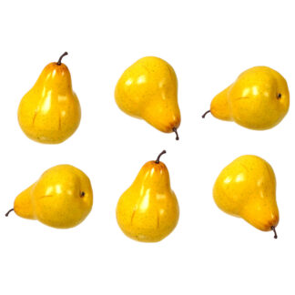 6-Pack Artificial Pear Bright Yellow Green Pears Fruit Six Pieces Faux Fake Pera