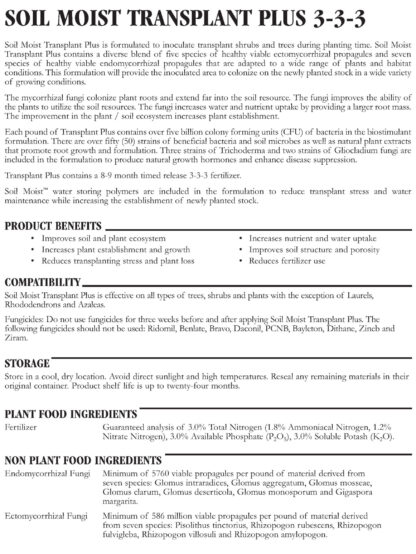 30lb Soil Moist Mycorrhizal Transplant Plus Formula with 3-3-3 Fertilizer Tree Shrub Root Water Saving - Image 2