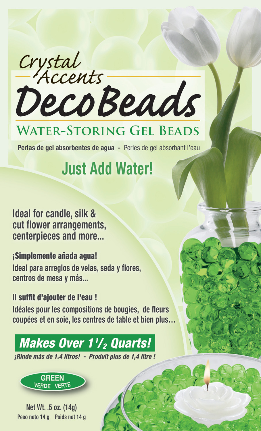 Deco Beads (Green) 1/2 Ounce Pack Makes 6 Cups of Decorative Beads Gel Vase Filler